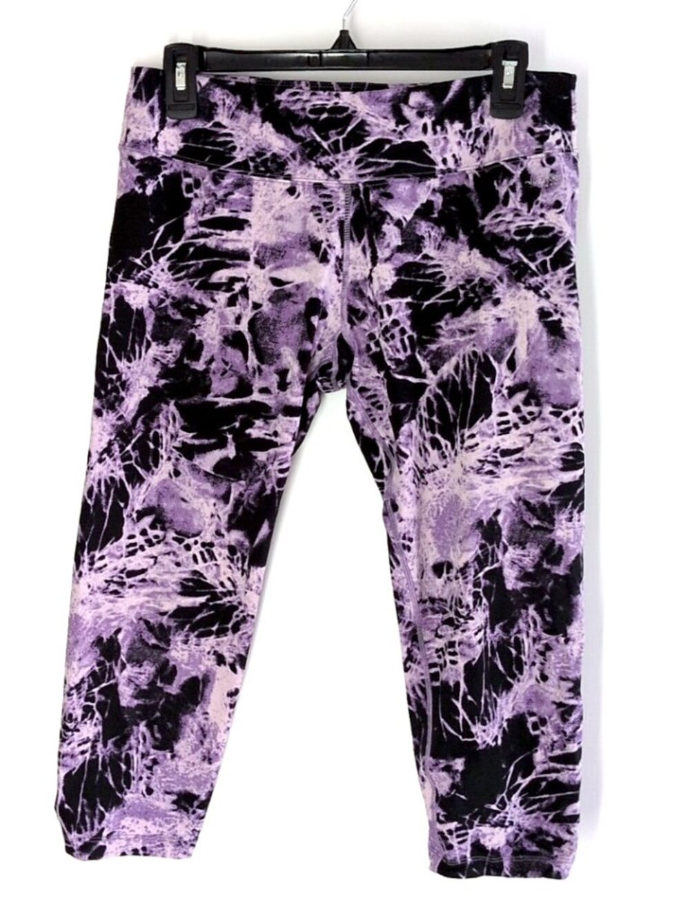 Calvin Klein Performance black/purple tie dye print abstract gym crop leggings L